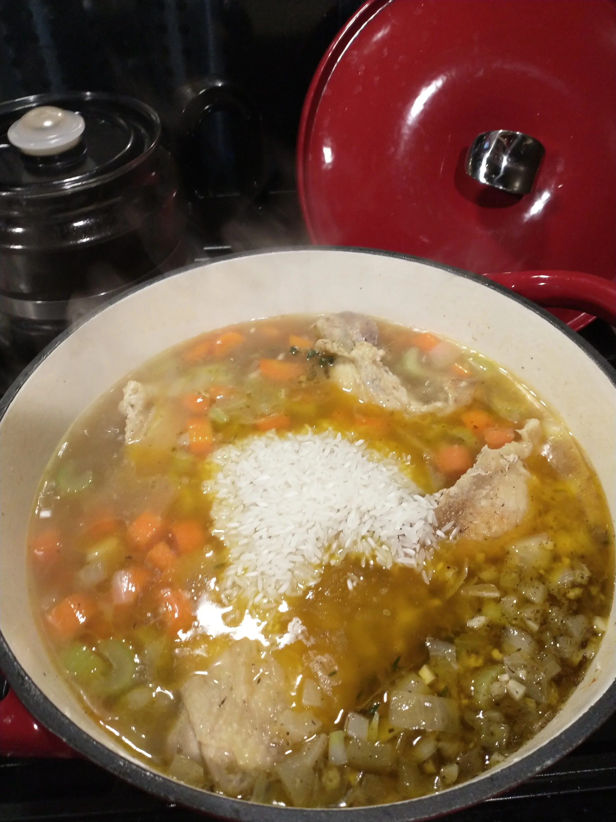 This chicken and rice stew is  a combination of flavors that just warms you from the inside out. It is the ultimate comfort food for those times when you need something to warm the soul and heal the body.  It makes fantastic leftovers, so go crazy and make a huge batch! It would be the perfect dish to cook up and drop off at a loved ones house to show them you care. Make it. You will not regret it!