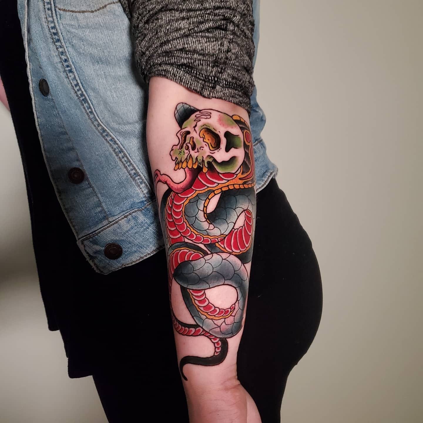 Animals Flowers Leg NeoTraditional snake Tattoo  Slave to the Needle