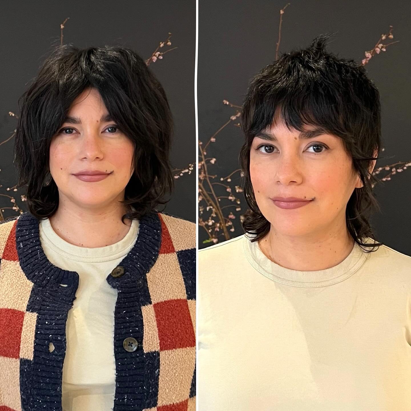 Natalie🖤 We switch up the cut every time I see her, so fun! She&rsquo;s been wanting a version of the Chelsea Cut &amp; now was the time! Second photo is air dried/Third photo is all the different cuts we&rsquo;ve done😊 

Styled using @gmreverie Ma