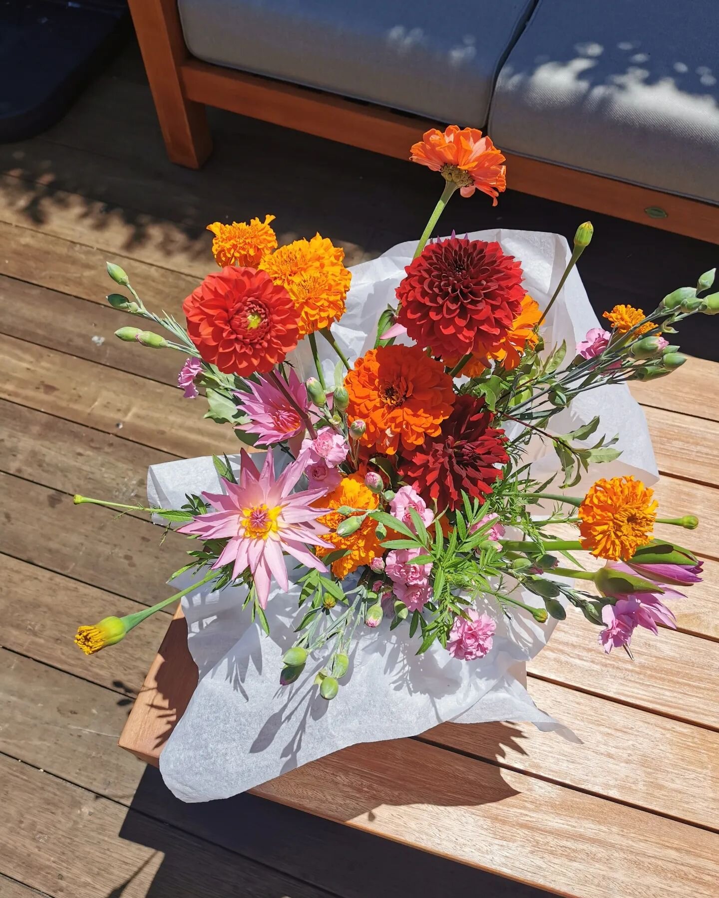 All the goodies - marigolds, waterlilies, zinnia and dahlia 👑