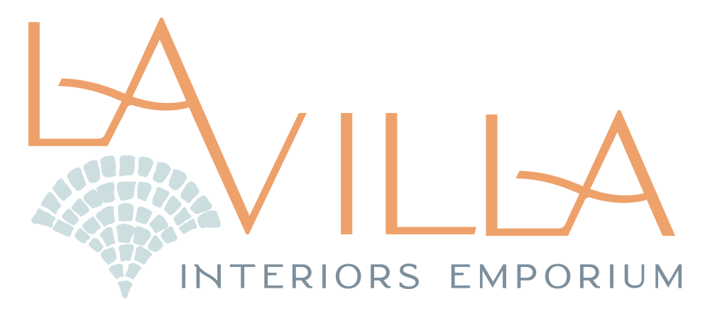 Logo for Lavilla Interiors Emporium with stylized text and a mosaic arch design.