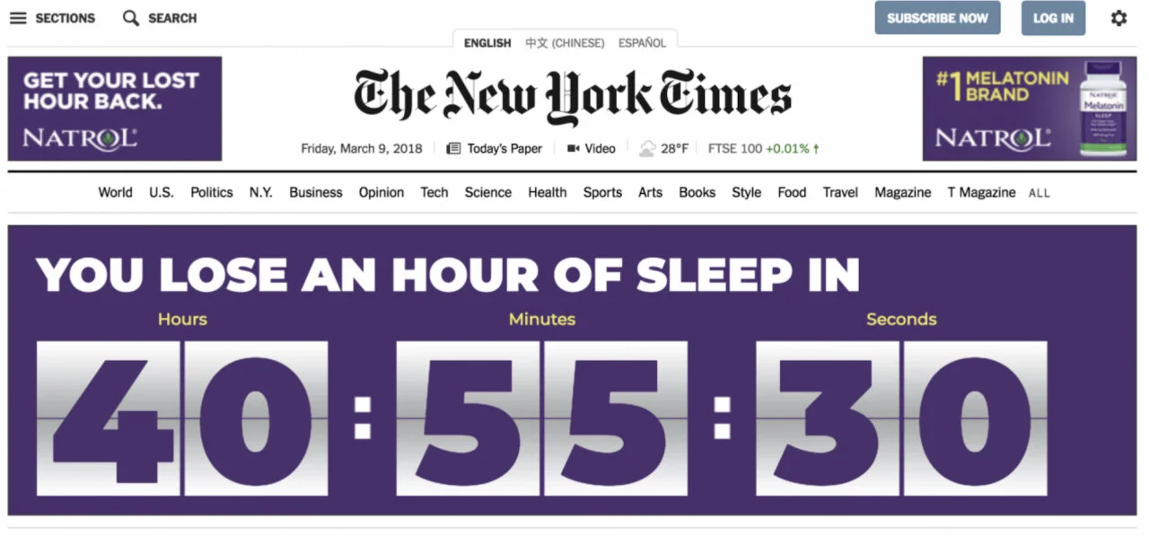  NY Times pre Daylight Saving countdown ticker 
