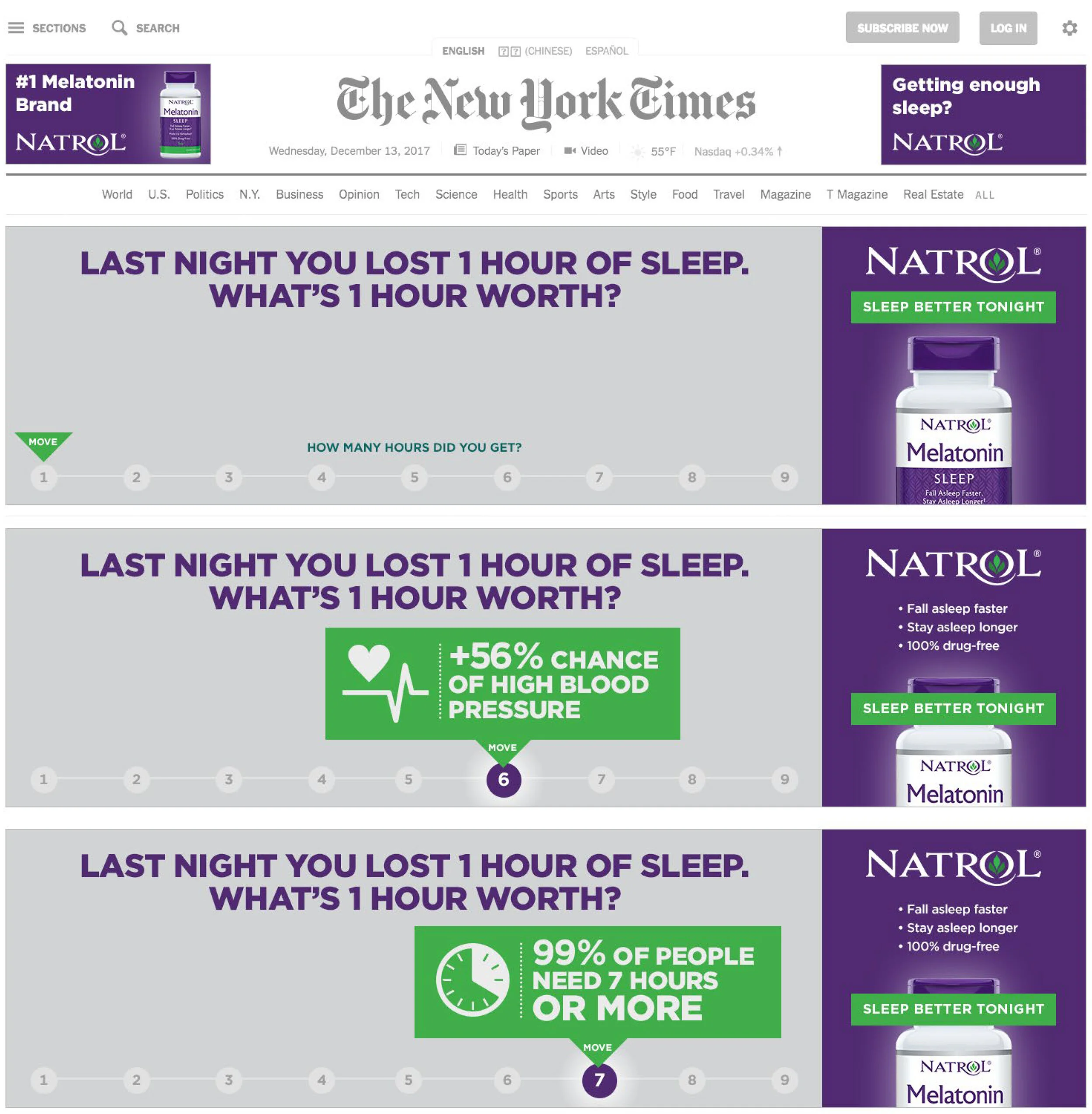  NY Times takeover ad showing the value of healthy sleep 