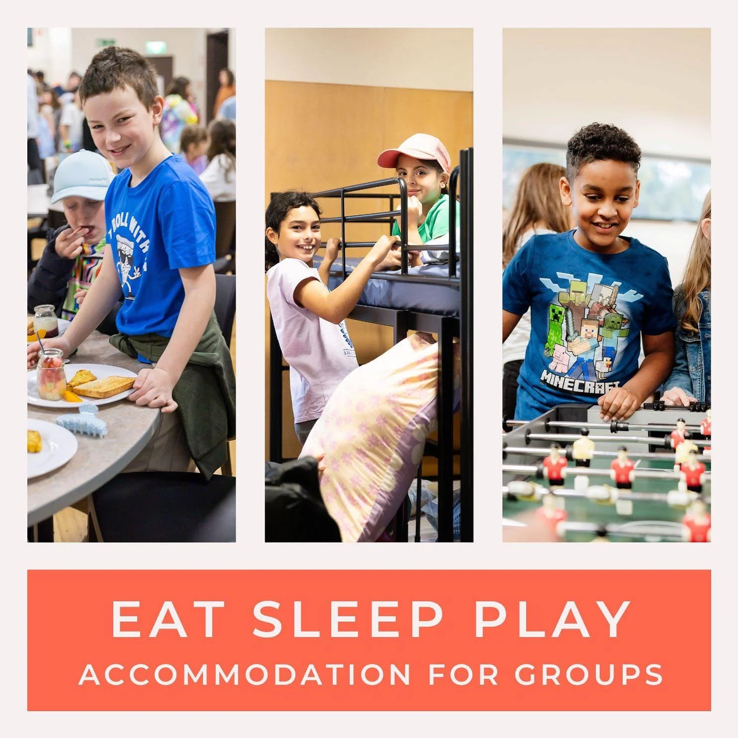 On weekends and school holidays community groups of all ages can access our versatile group accommodation, within 3ks of Melbourne’s CBD. Eat, sleep and play under the one roof. #groupaccommodation #groupaccommodationmelbourne #communitygroups