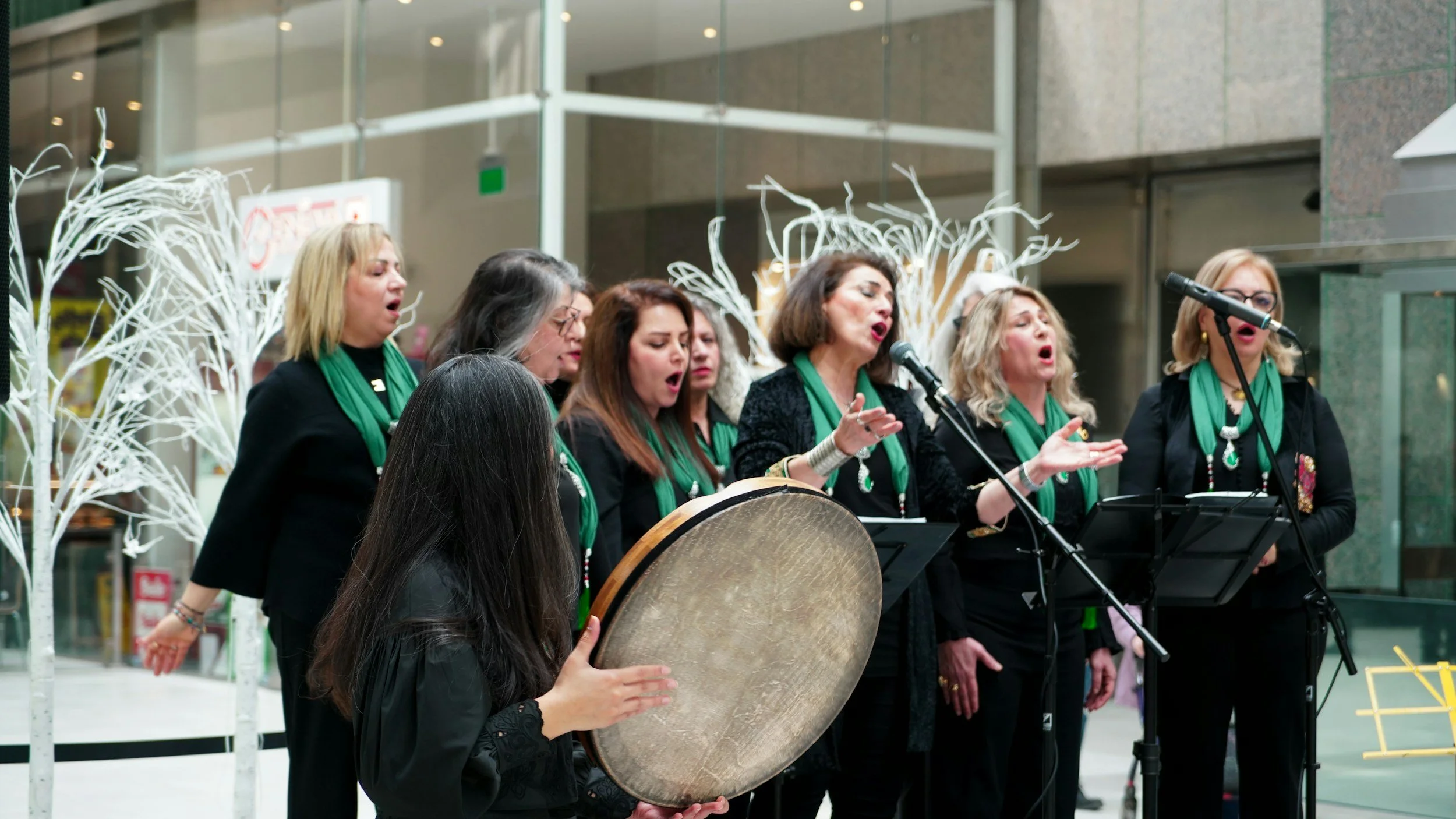 Ladies singing and playing instruments