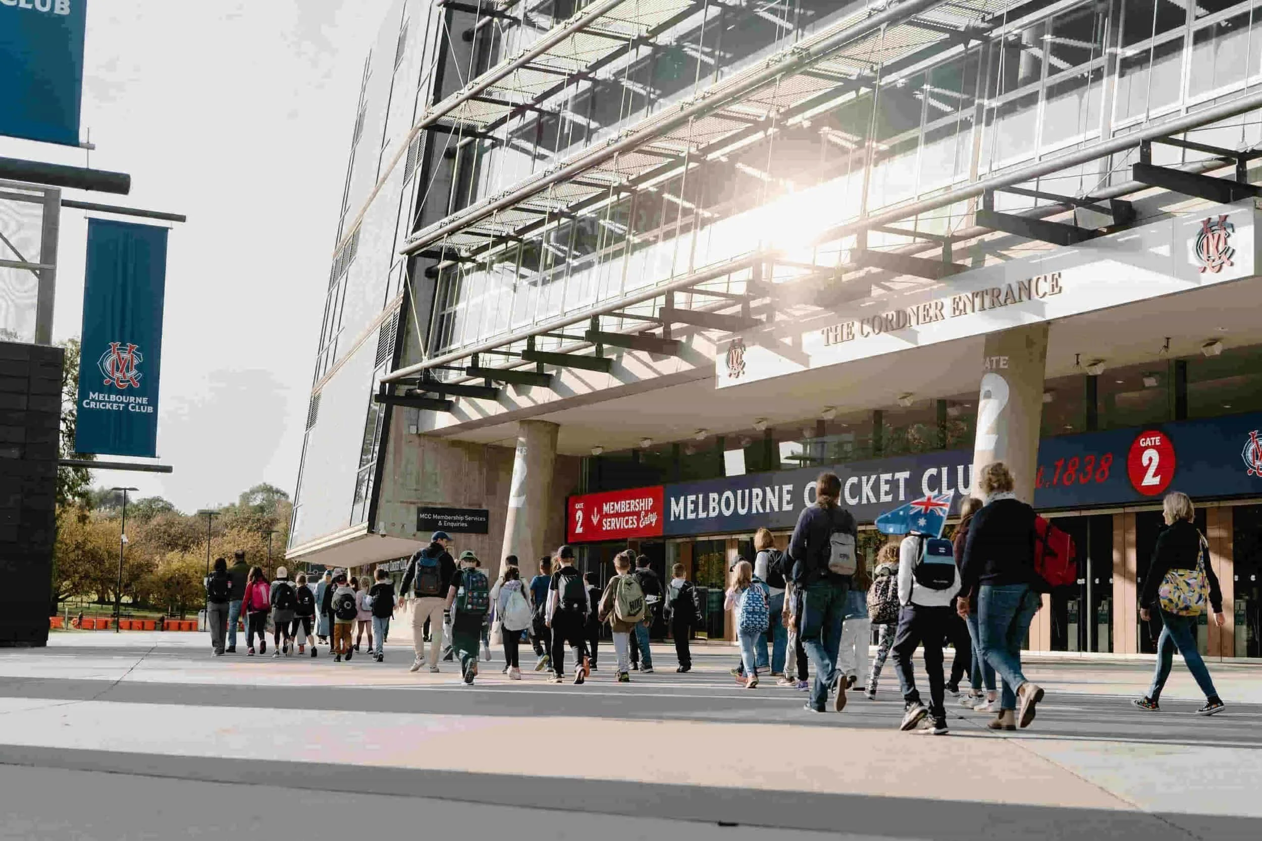 Kids walking in to the MCG on excursion.