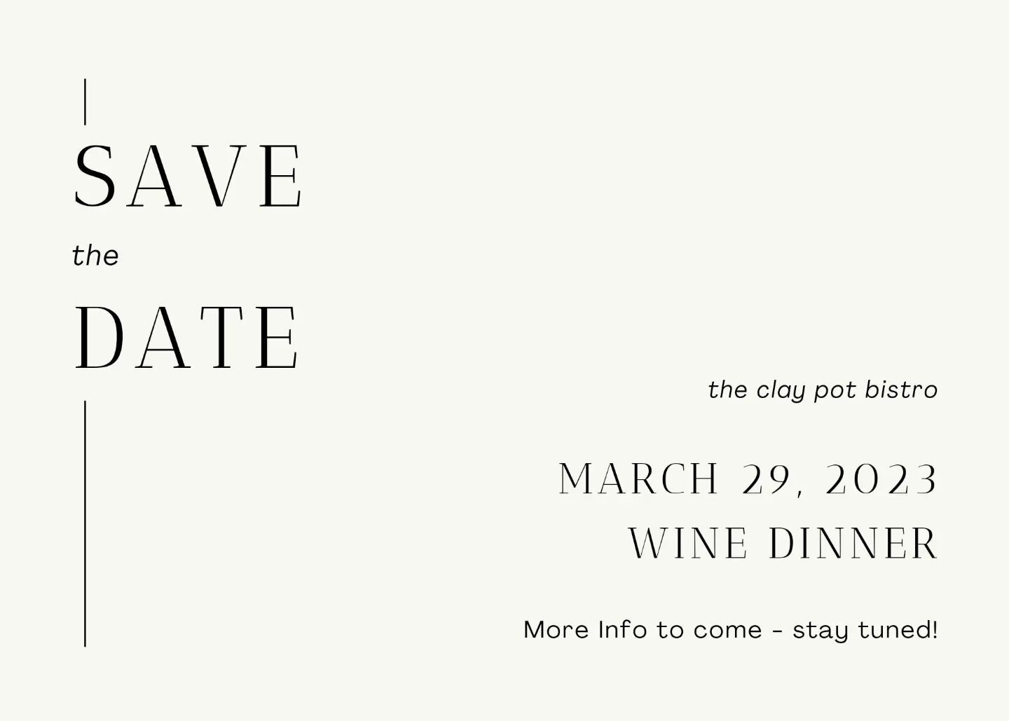 We can't wait!!! We have a DELICIOUS night we're planning for you. We'll be taking you all over Italy on Wednesday, March 29th. 
Mark your calendars, grab your friends &amp; we'll make sure it's a night you'll remember! 
Stay tuned as the menu and wi