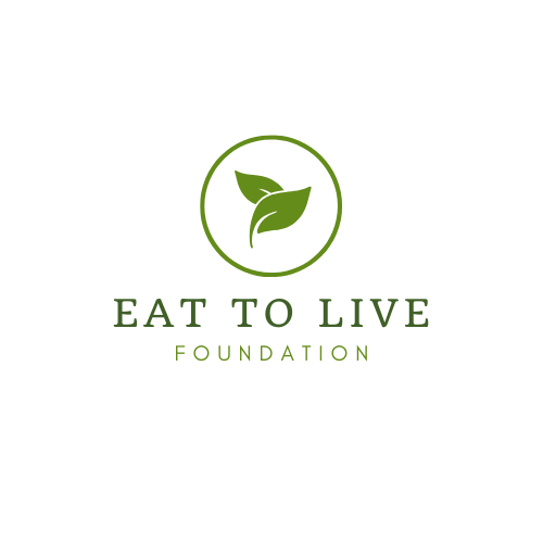 Logo of the Eat To Live Foundation with two green leaves inside a circle and the text 'EAT TO LIVE FOUNDATION' beneath it.