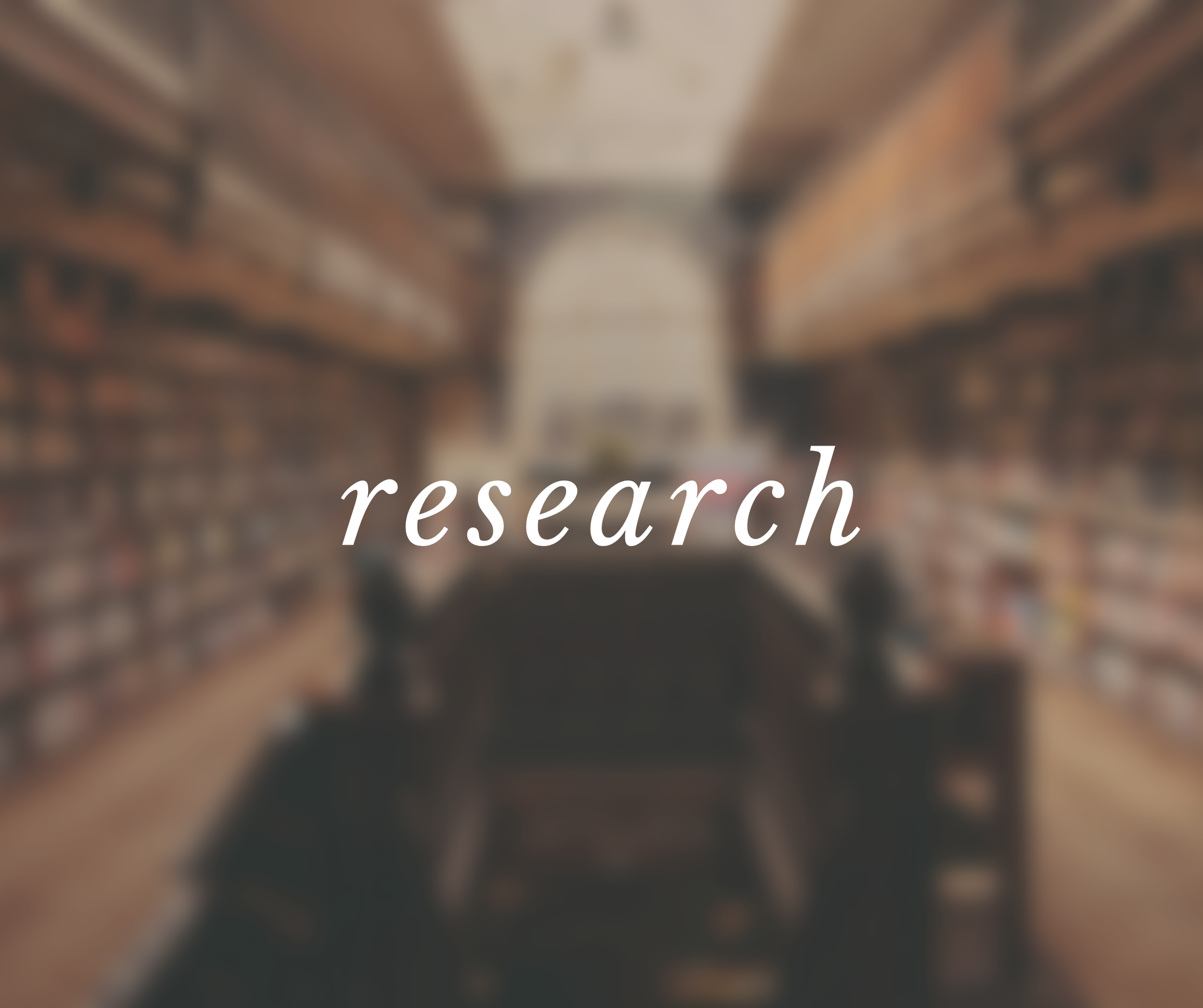 Blurry library background with the word "research" overlaid.