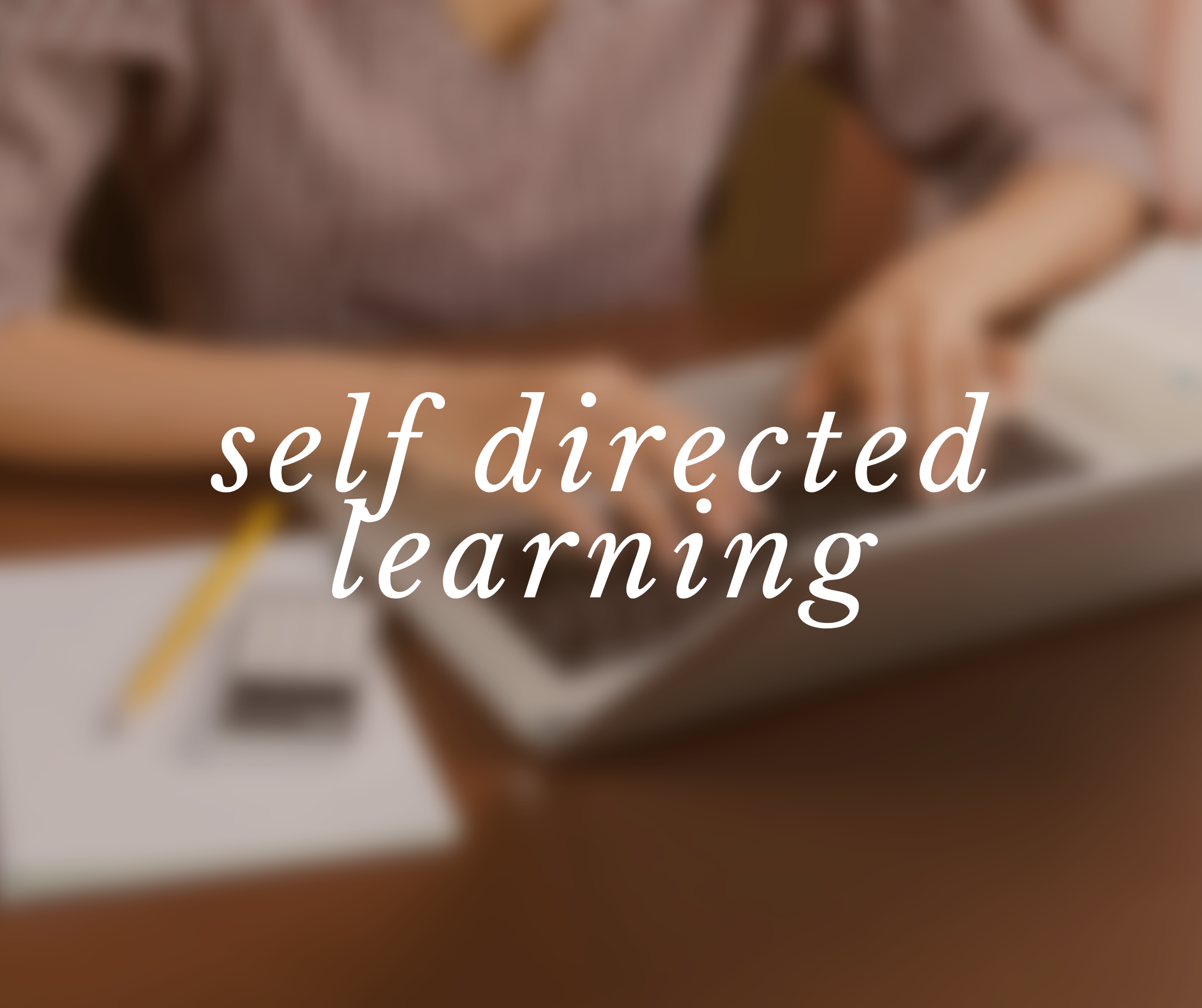Person working on a laptop with the text 'self directed learning' overlaid.