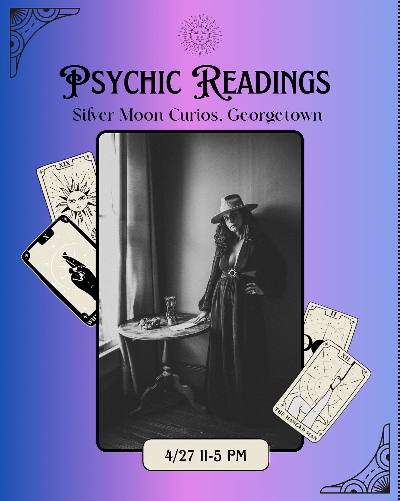 My cosmic love and desire for all things mystical is @silvermooncurios 🔮 Join us this Saturday in Georgetown, 4/27 from 11-5pm for Red Poppy Festival. 🥀

I will be offering Psychic Tarot readings: 
15 min tarot sessions for $33
30 min tarot session