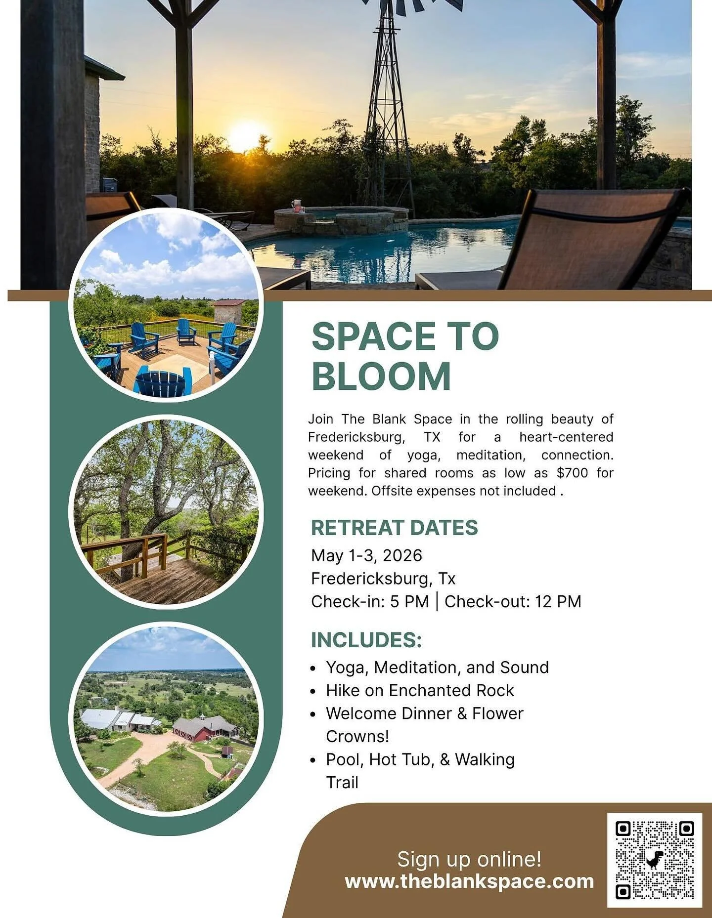 Come away with us @the.blank.space.yoga to the rolling beauty of Fredericksburg, Texas - May 1-3, 2026 for a heart-centered weekend of yoga, meditation, and connection. Together, we&rsquo;ll Hike Enchanted Rock, Explore the Hill Country, laugh, play 