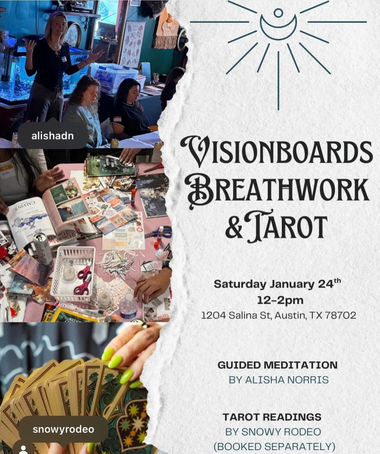 Join us @craftandyap_atx for a cozy, soul-aligned afternoon centered on intention, creativity, and connection.

Before we begin crafting our vision boards, we&rsquo;ll be guided through a grounding breathwork + visualization session led by Alisha Nor
