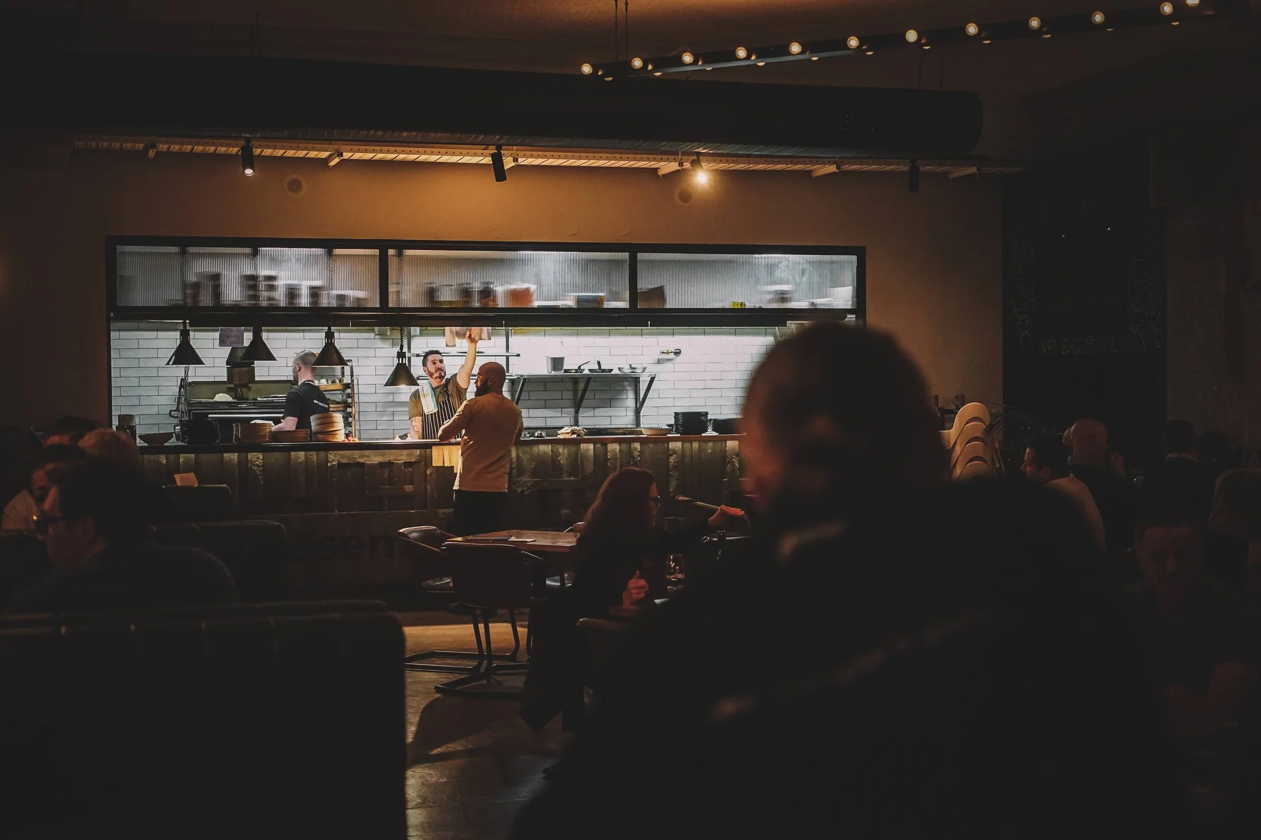Hanging plants and light bulbs on a brick wall
