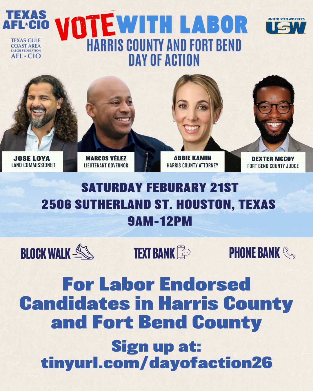Vote with Labor: Day of Action in Harris County and Fort Bend 