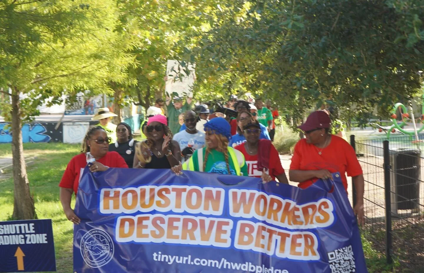 Last Friday, dozens of volunteers from over 15 local unions headed to FIFA FanFest to have conversations with Houstonians about the Houston Workers Deserve Better campaign. 

Houston cannot sustain major events, the growth of industry, or the infrast