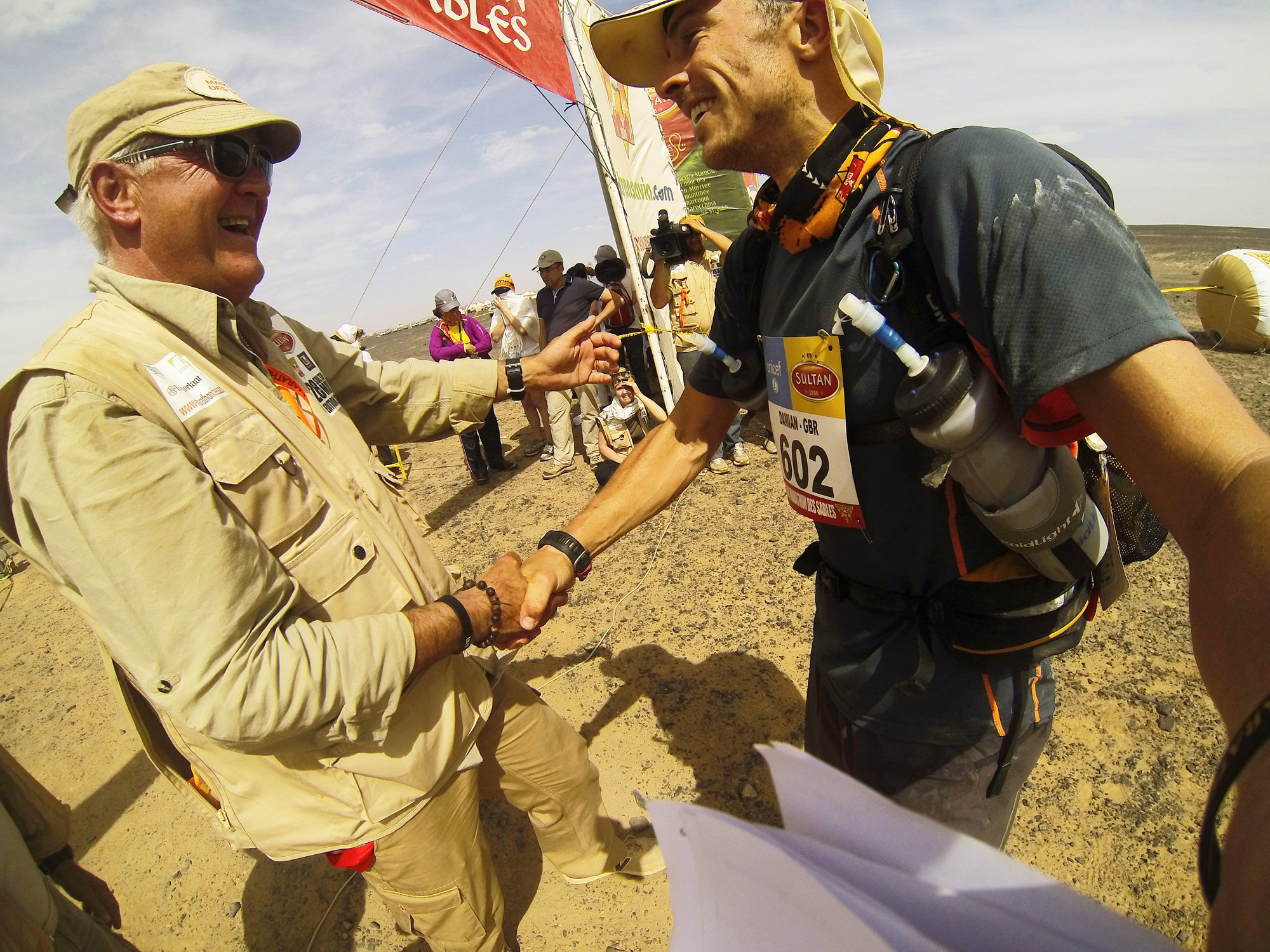 The finish line with Patrick Bauer who came up with the ides for the MDS and has been running is ever since. He hands out all the medals at the end. Set the GoPro to photo burst mode and hoped for the best. Nailed it!