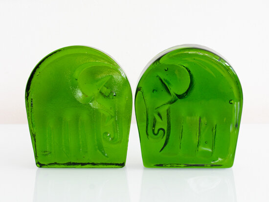Joel Myers Elephant Glass Bookends
