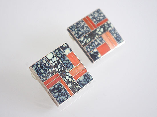 Sterling and Inlaid Coral Earrings