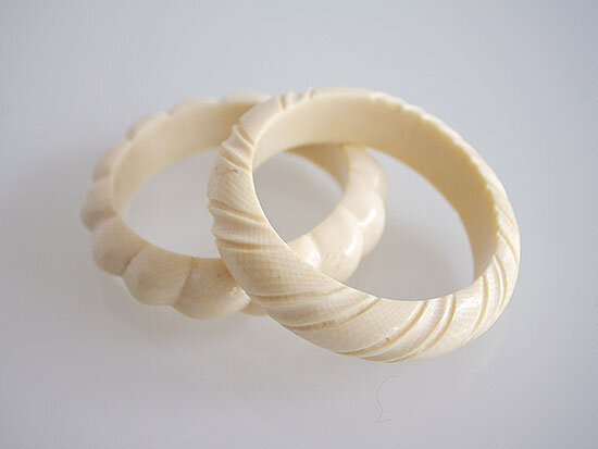Pair Carved White Melamine Bracelets