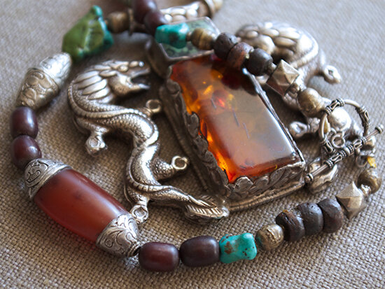 Tibetan Amber and Turquoise Necklace