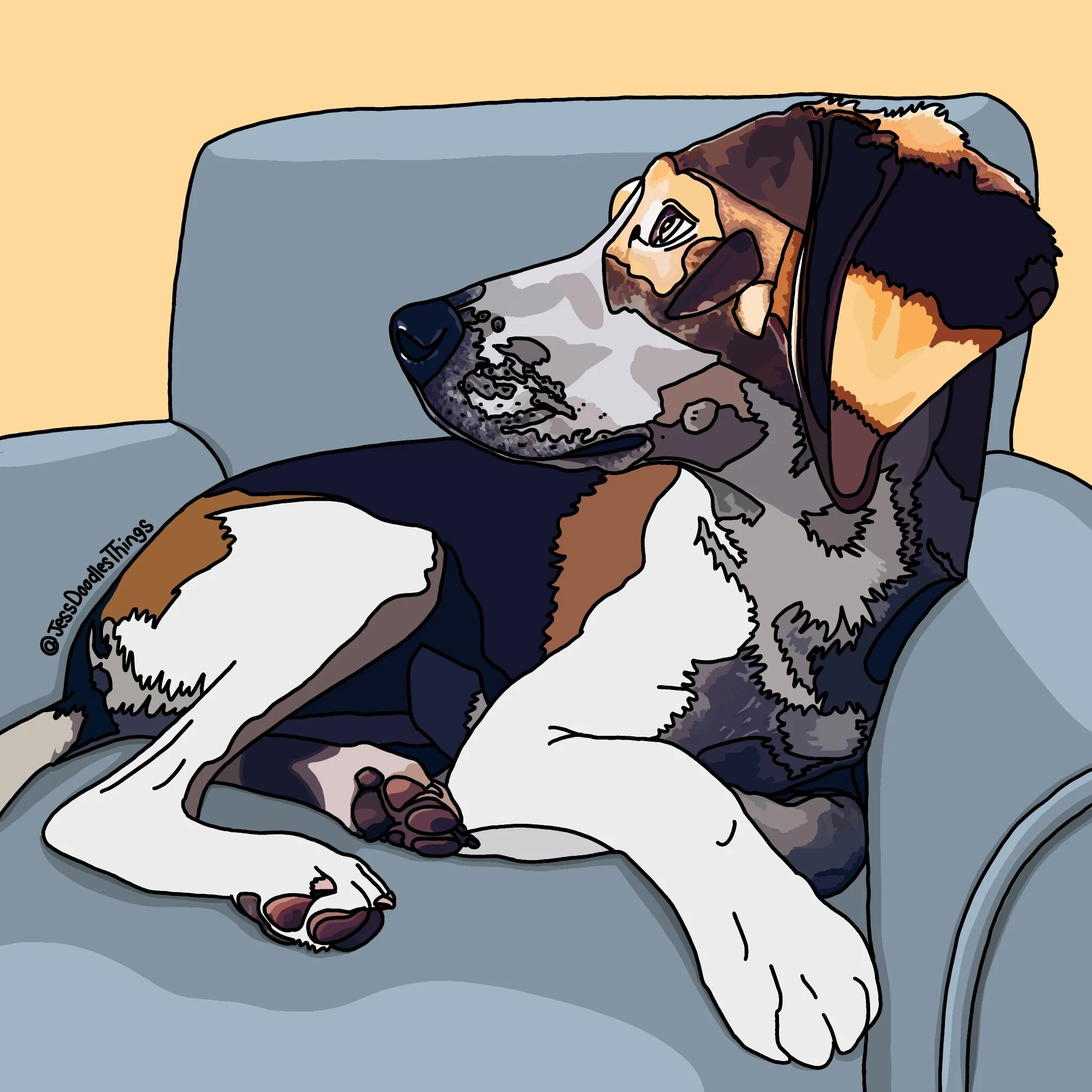 American Foxhound drawn as part of the #Doggust2020 challenge. Drawn on Procreate.