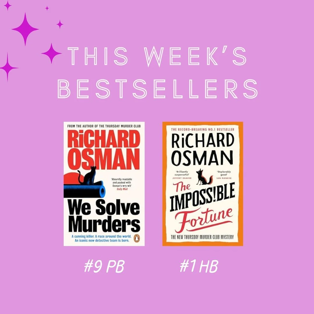 This week @misterosman features twice in the Sunday Times bestseller charts, with THE IMPOSSIBLE FORTUNE at #1 in the hardback chart and WE SOLVE MURDERS at #9 in the paperback chart!🥳