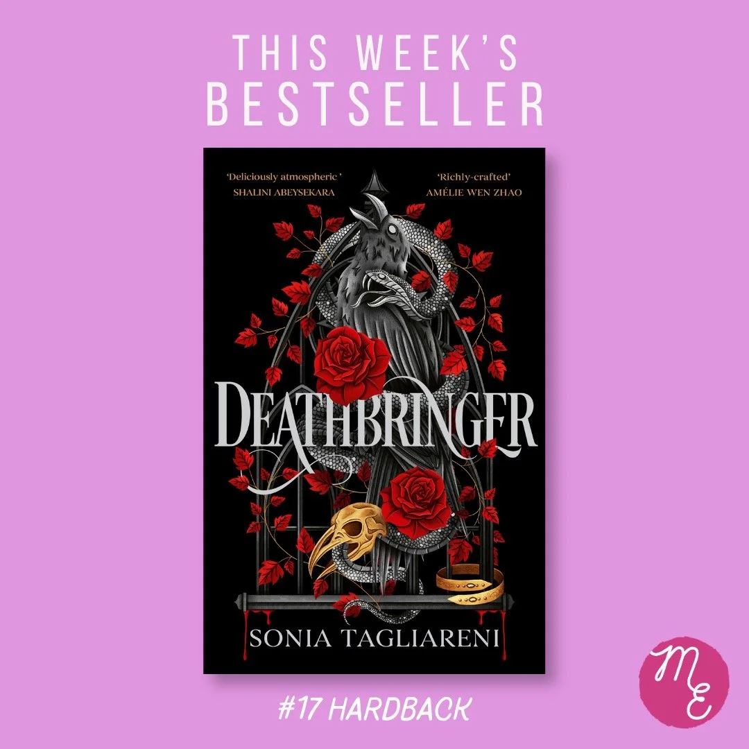 Congratulations to @sonia.tagliareni whose incredible DEATHBRINGER has debuted at number 17 on this week's Hardback Fiction chart. 🎉