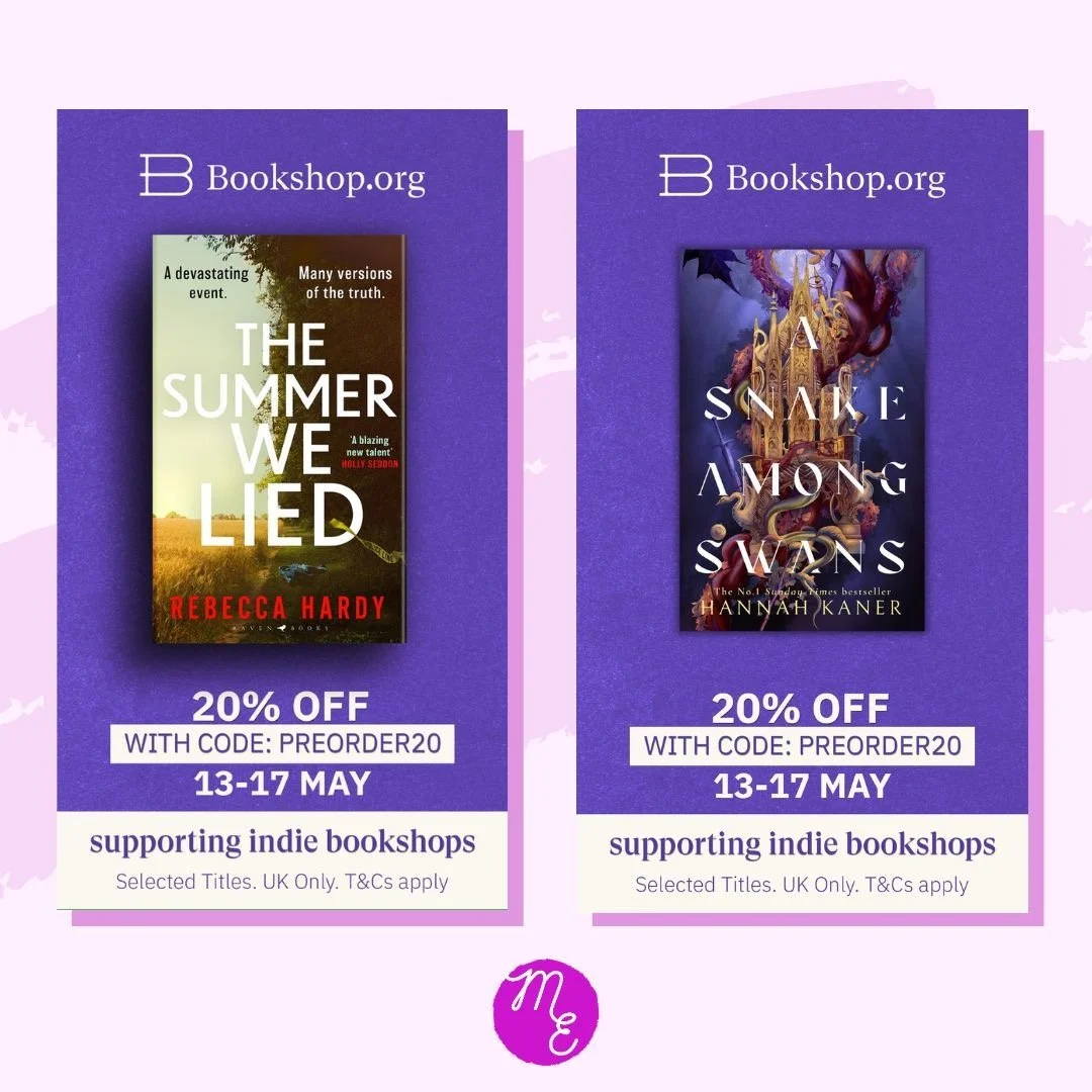 @bookshop_org_uk are running promotions for two of our upcoming titles, publishing this coming July. 

THE SUMMER WE LIED by Rebecca Hardy which is released in hardback on the 2nd of July. 

And A SNAKE AMONG SWANS by Hannah Kaner which publishes in 