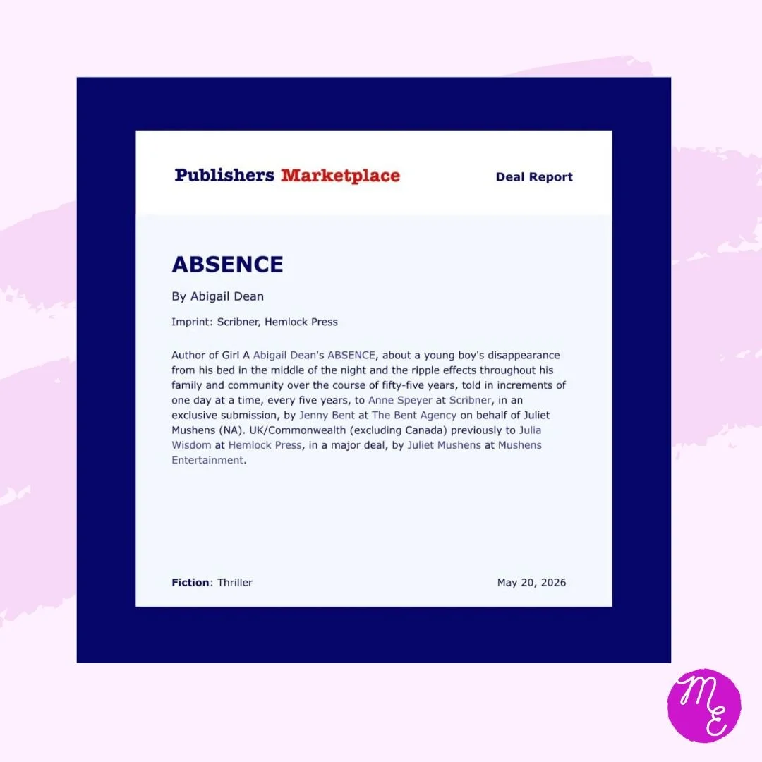 ABSENCE by Abigail Dean acquired by Hemlock Press (UK)        and Scribner (USA)