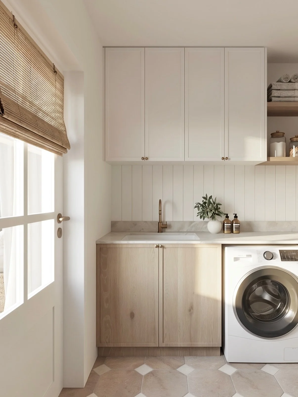 This is your sign to stop neglecting the laundry 🤍

Laundry spaces deserve just as much attention as the rest of the home.

Soft oak tones, warm brass details, panelled joinery + natural textures layered together to make this space feel calm, functi