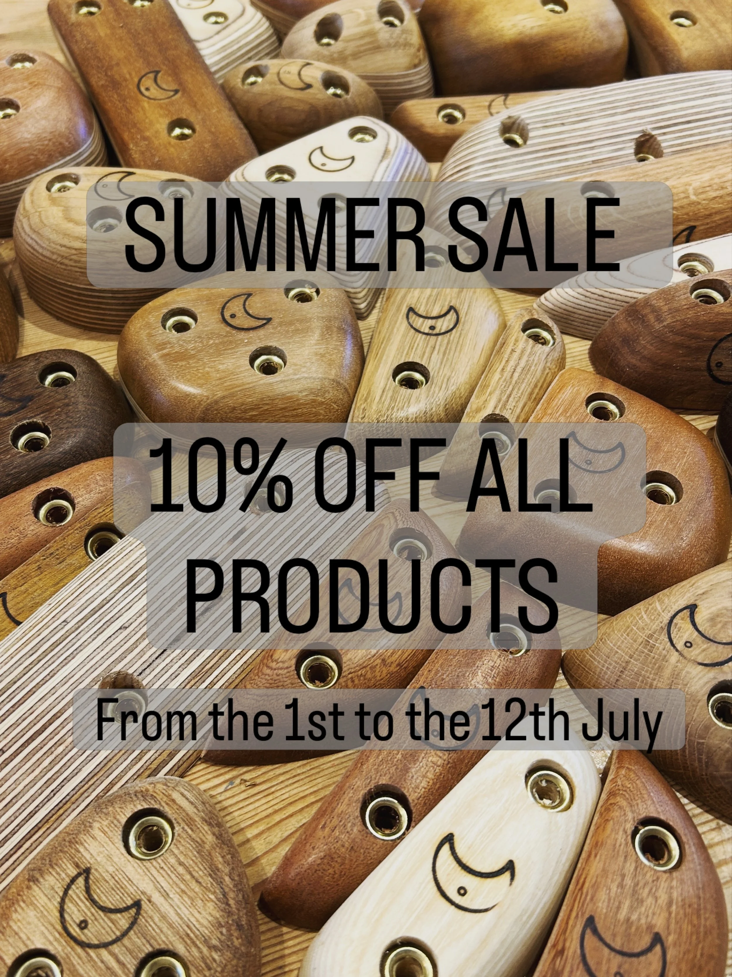 Having a bit of a summer sale 10% off all products site wide. Holds, hangs and brushes. Just use code SUMMER10 at checkout. Starts 1st July. 🤙
.
.
.
#climbing #climbingholds #summersale #woodenholds #bouldering