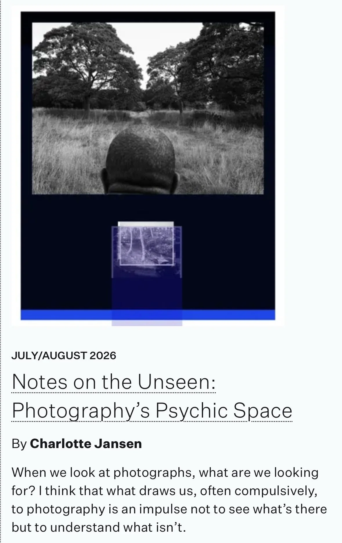 The Brooklyn Rail- Charlotte Jansen, Photography Unseen.