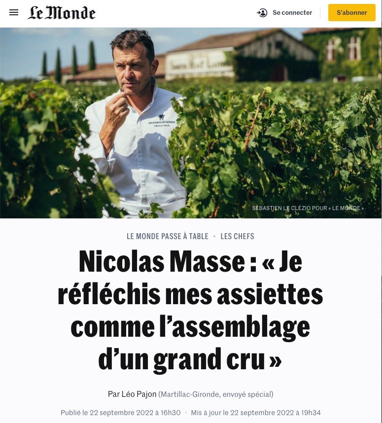  Le Monde. Septembre 2022 // Le Monde. September 2022.   ► Le Monde, Nicolas Masse : “Je réfléchis..."  