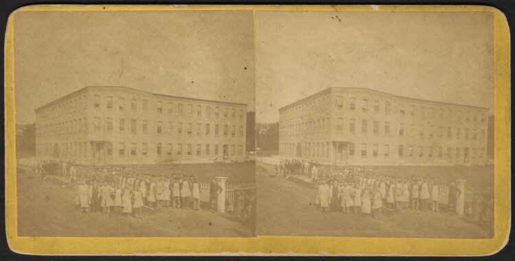 Chinese workers outside Sampson's factory, June 1870.