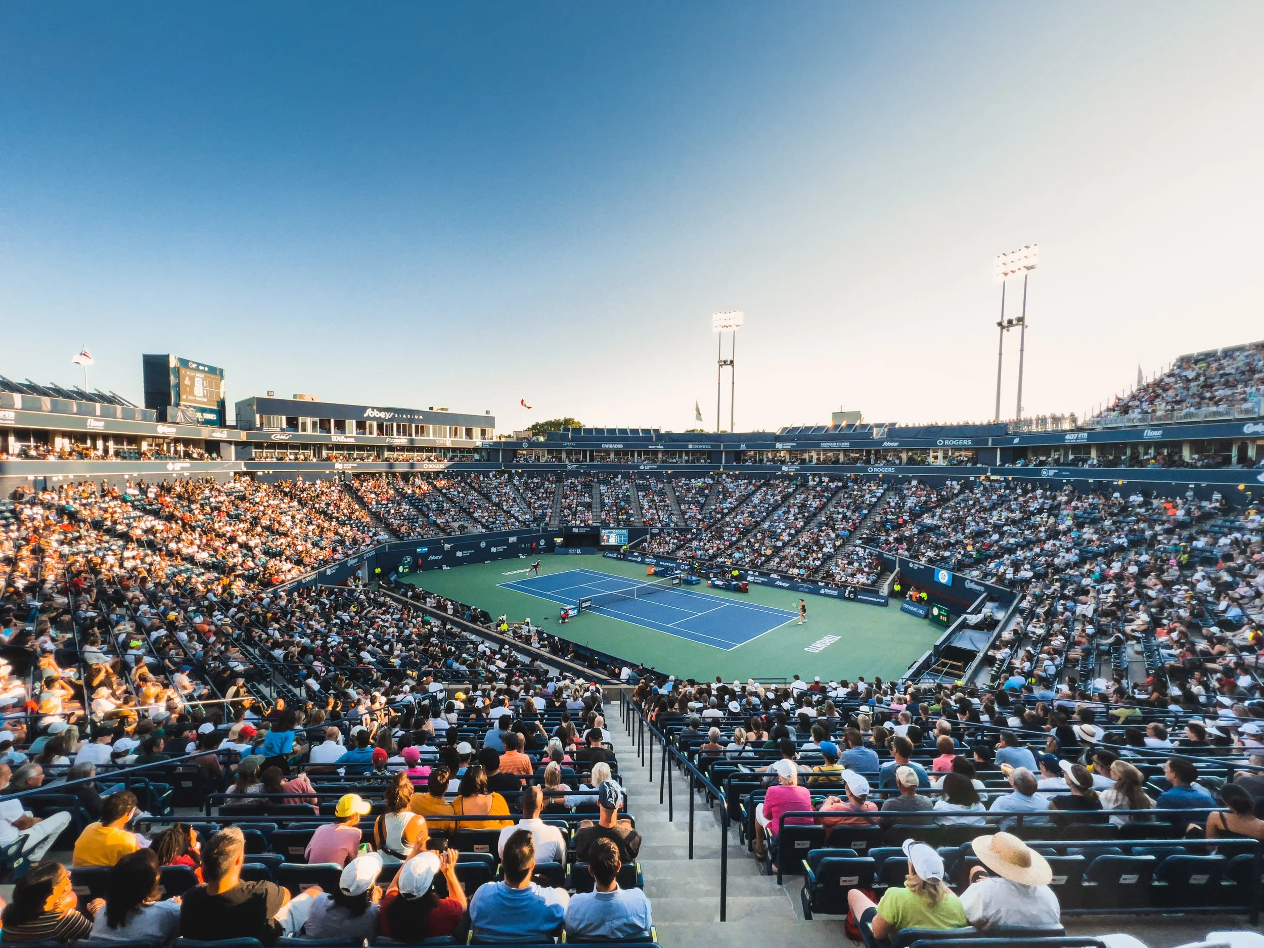 Serena Williams releases a serve in front of a sold-out crowd in what would be her last-ever match at the National Bank Open in Toronto, Ontario. Williams announced that her retirement would follow the 2022 U.S. Open. August 10, 2022. (Kaj Larsen Pho
