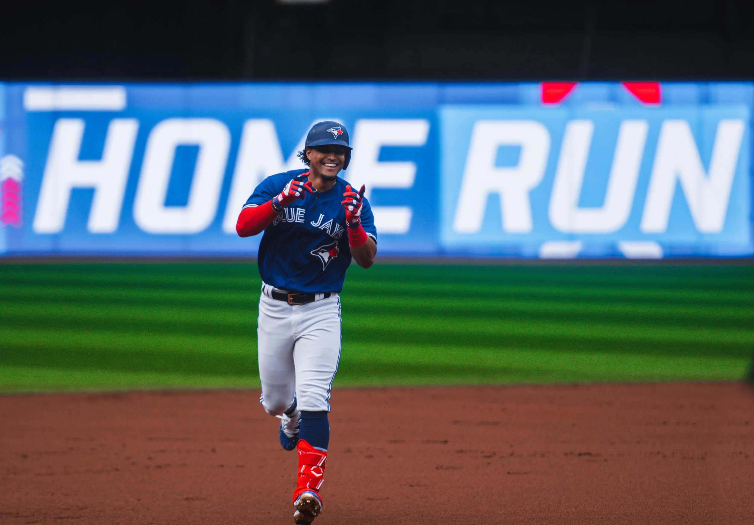 Toronto Blue Jays' shortstop Santiago Espinal runs the bases following his homerun in a 7-3 win vs. the Chicago White Sox. June 1, 2022. (Kaj Larsen Photo)