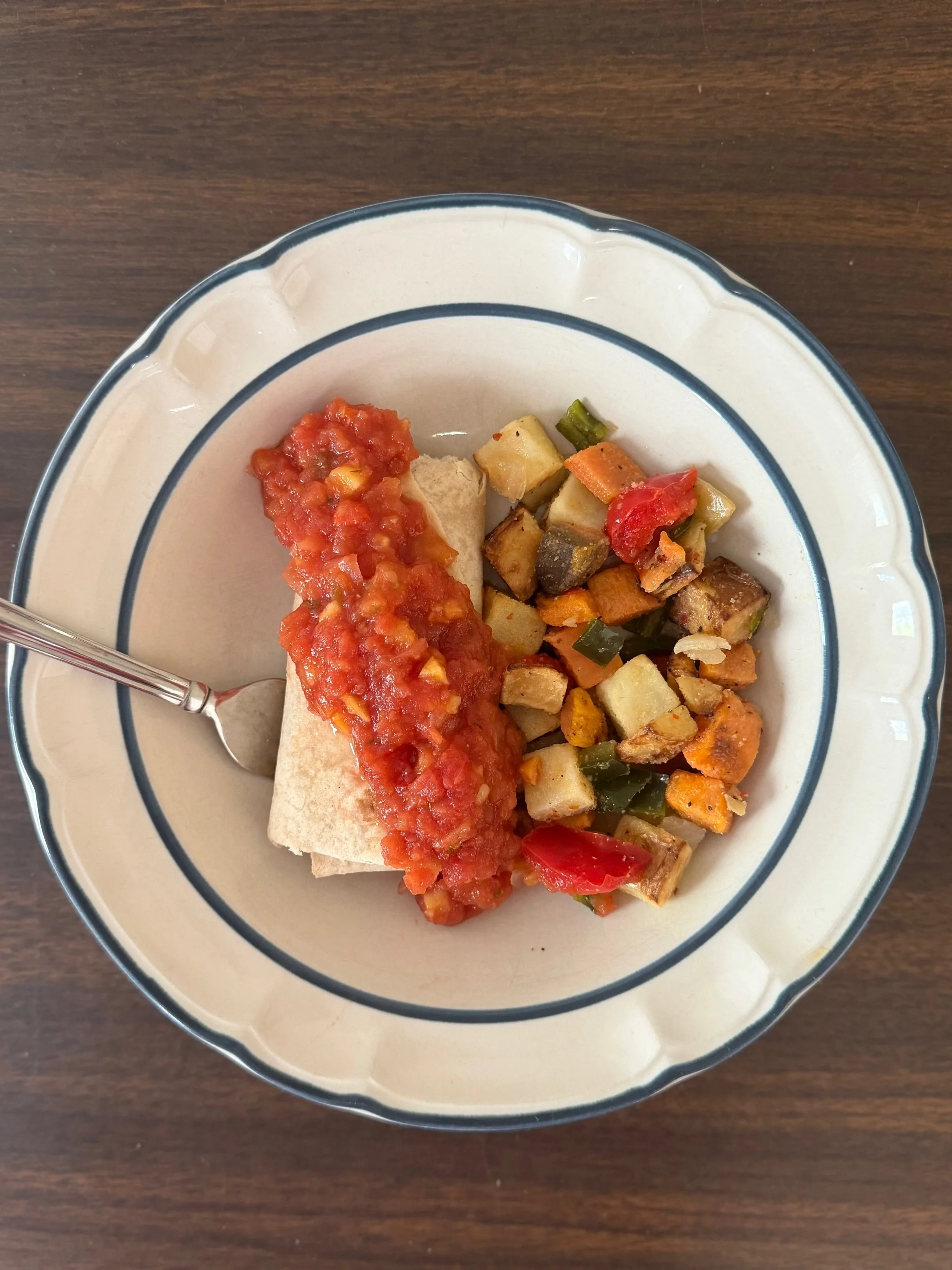 Peach Salsa Burrito looking down on plate.jpeg