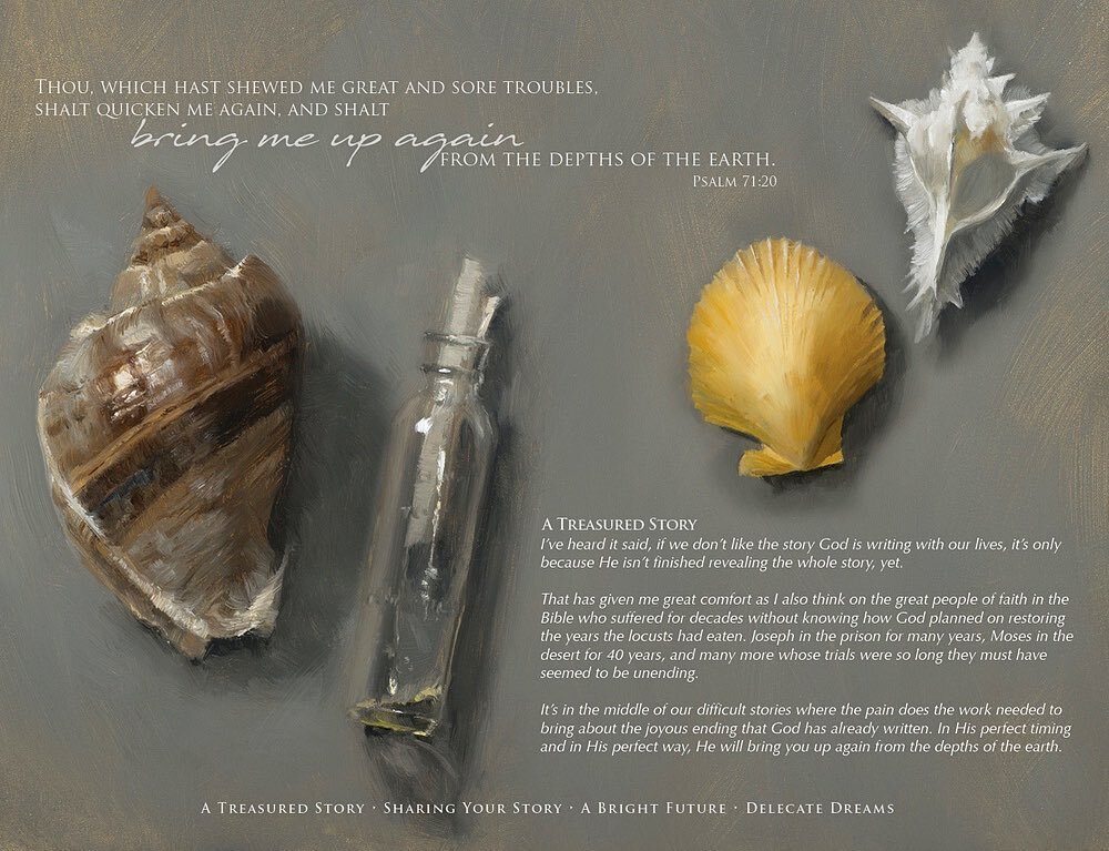 He will bring you up again from the depths. Hope from this year&rsquo;s Coastal 2021 Inspirational calendar. Available at my website. 

#artgifts #inspirationalcalendar #2021calendar #shells #encouragement #hope #ArtBizNow