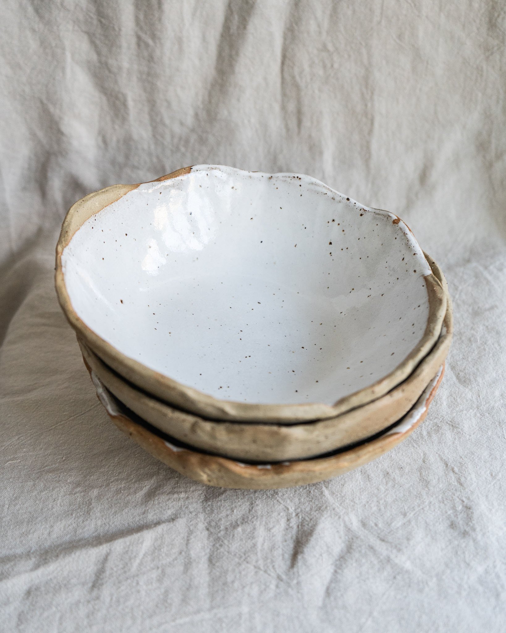 *STUDIO SALE* White Gloss Cereal Bowls on Dark Flecked Clay (One-Offs)