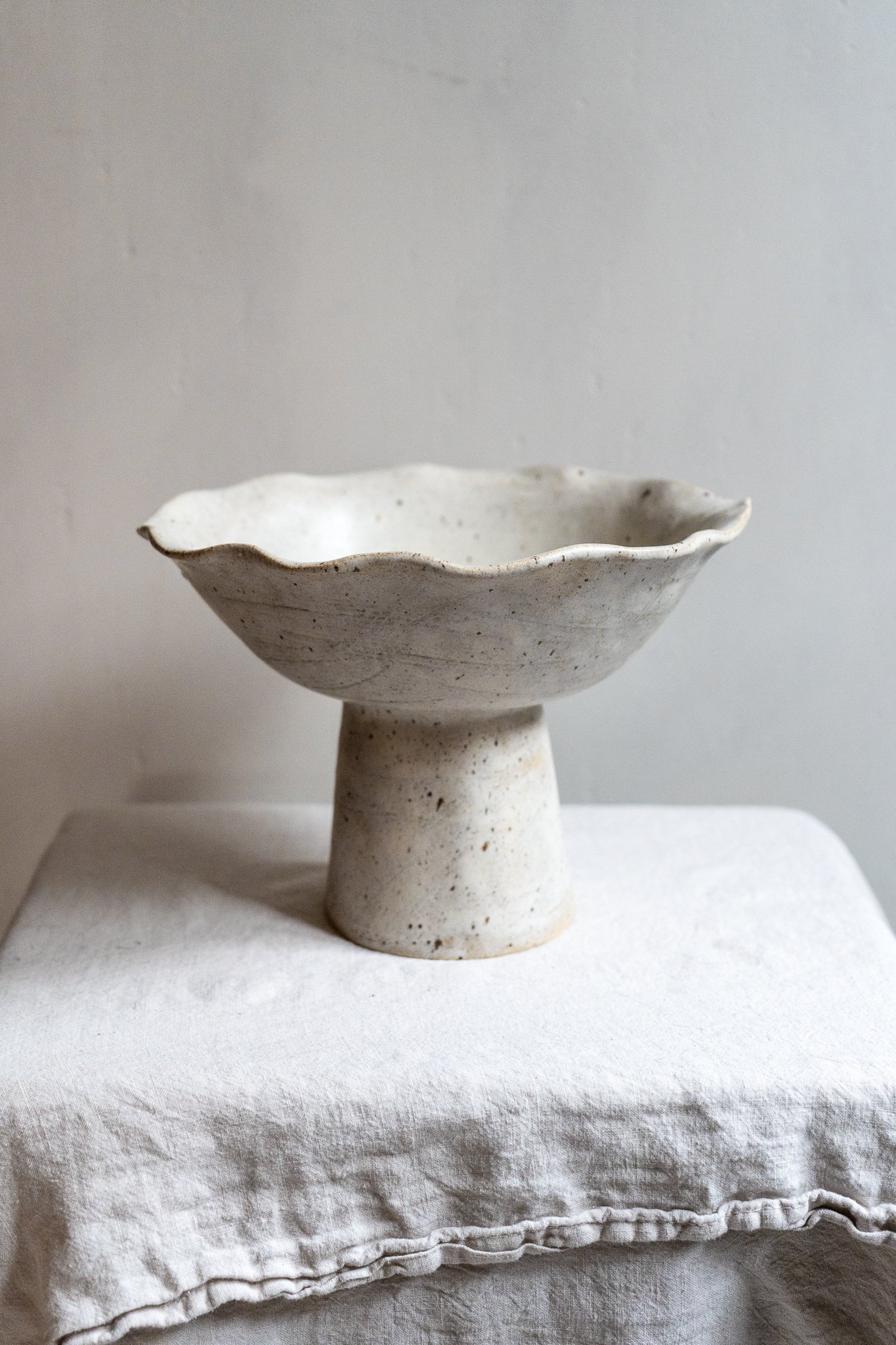 *STUDIO SALE* PRE-ORDER Frilly Edge Pedestal bowl in pebble glaze