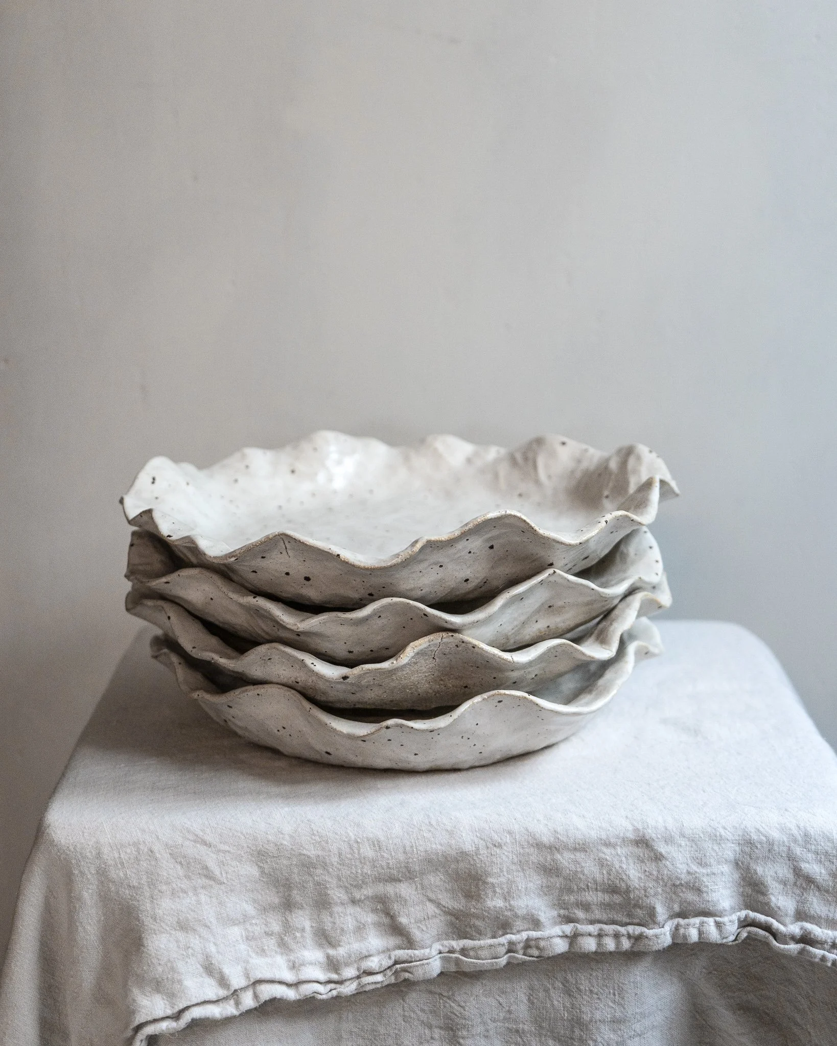 *STUDIO SALE* Off-White Frill Bowls, Speckled Clay - Seconds