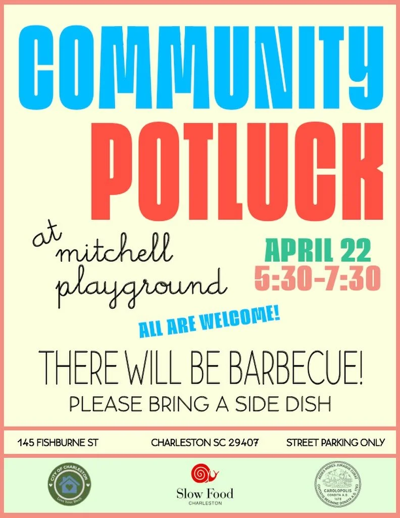Join us this Wednesday for a potluck at Mitchell playground to celebrate earth day with the @citycharlestonsc! 🌎🍓🌱 We&rsquo;ll have bbq from @martinsbbqsc and a farro salad from @chef_reggiemiller!