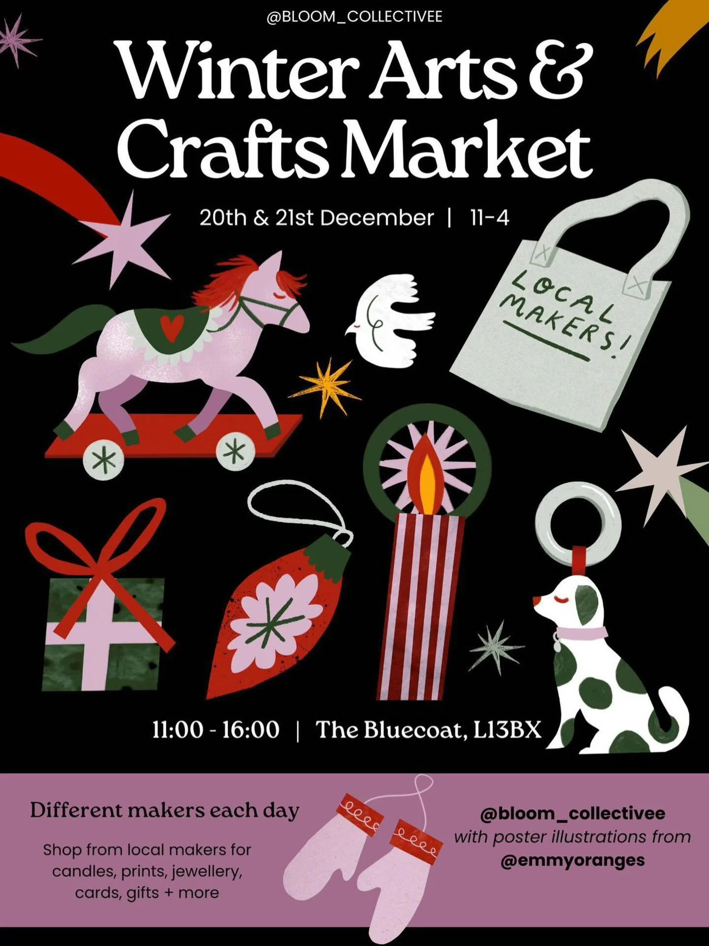Bloom Makers Market is taking over the Bluecoat this weekend, and I&rsquo;ll be there on Saturday with cards, decorations, pin badges and a big old selection of my artwork.

🎁 Market-only Christmas treats:
Buy any 2 items, get 1 FREE
Honestly&hellip