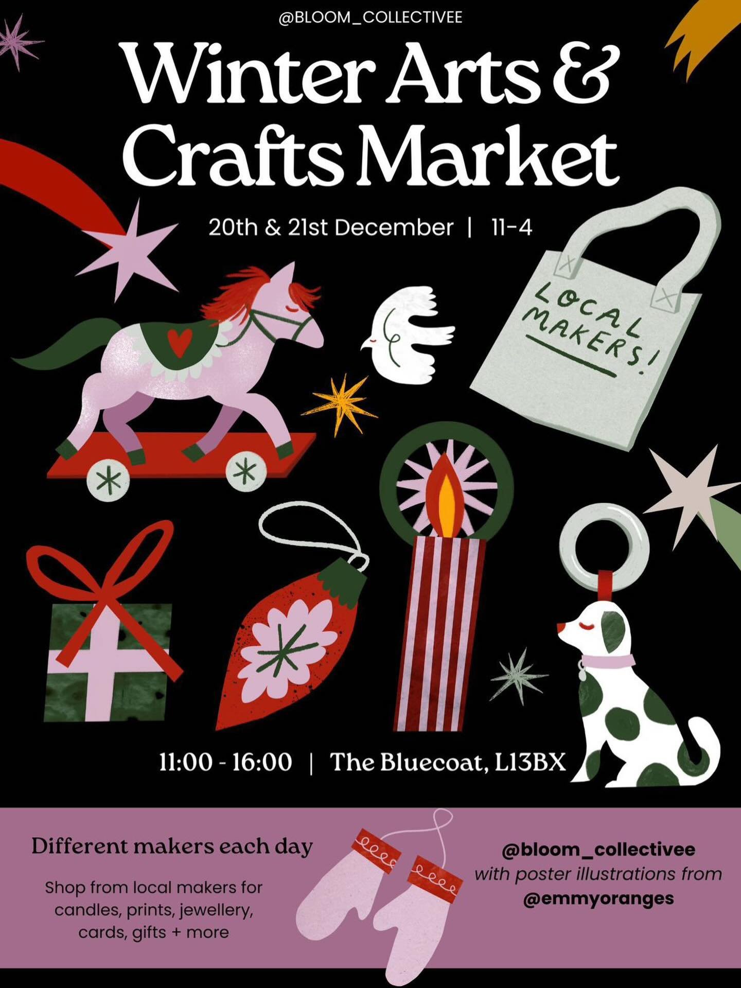 Bloom Makers Market is taking over the Bluecoat this weekend, and I&rsquo;ll be there on Saturday with cards, decorations, pin badges and a big old selection of my artwork.

🎁 Market-only Christmas treats:
Buy any 2 items, get 1 FREE
Honestly&hellip