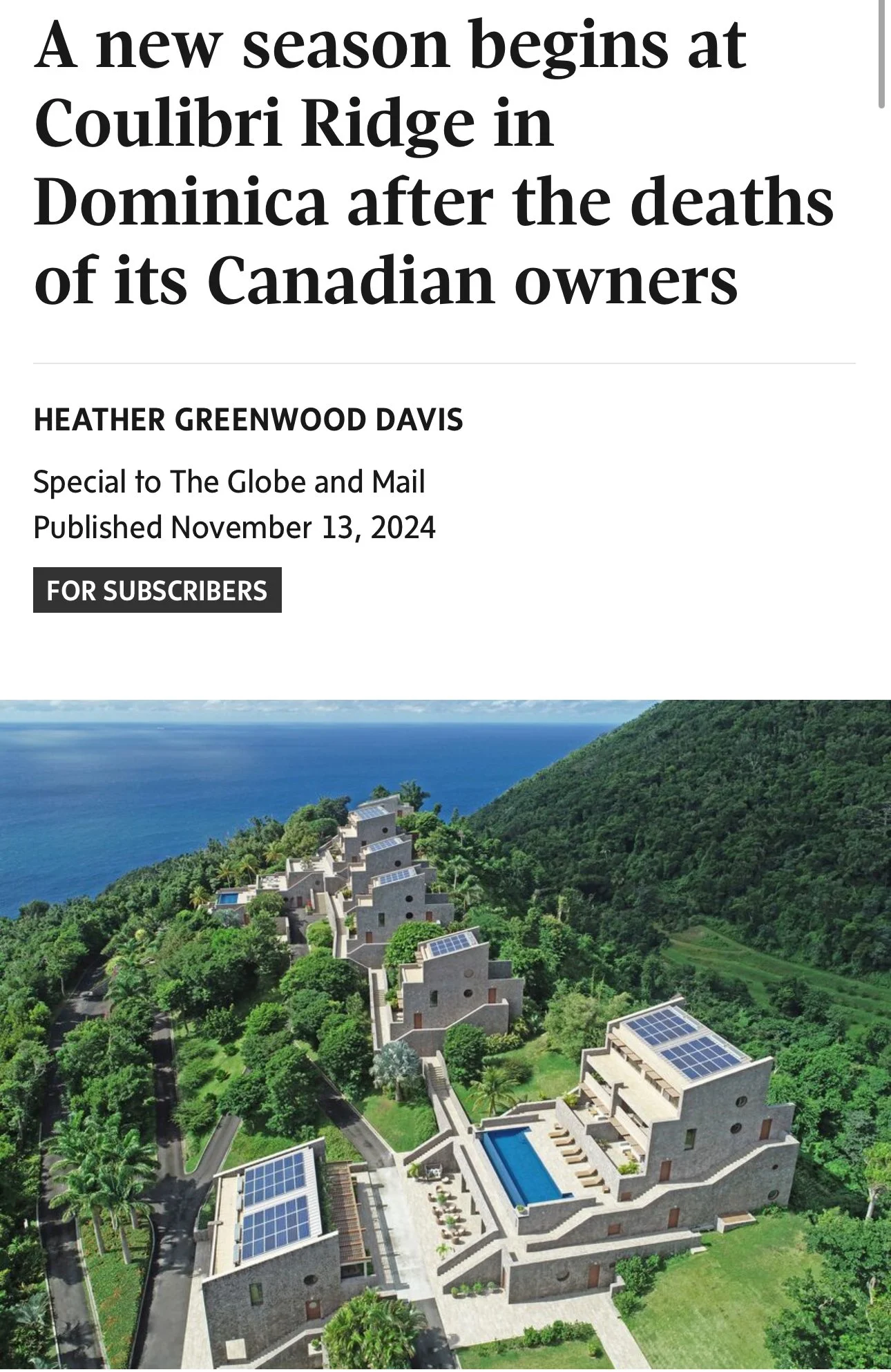 The Globe and Mail - Coulibri Ridge 