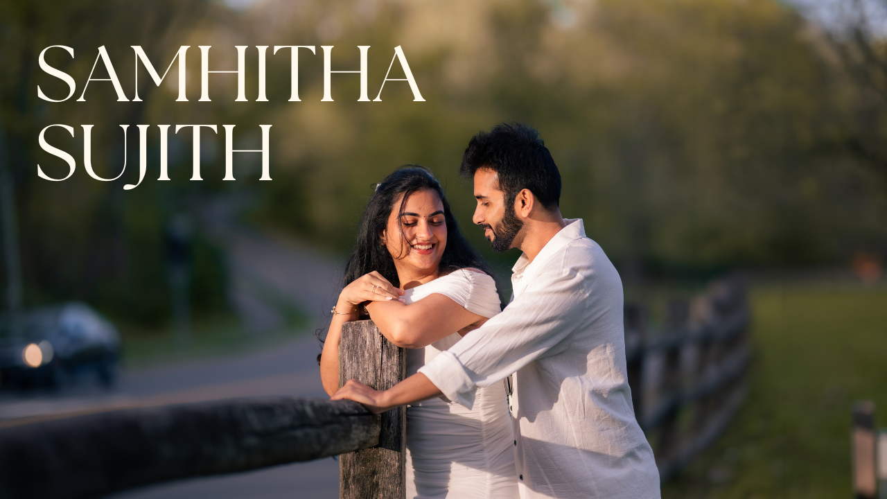 Announcement poster for a wedding streaming event featuring SAMHITHA & SUJITH, scheduled on 03rd May 2026, at 7:00 PM on YouTube WEDDINGSCAPES, with the YouTube logo and red 'LIVE STREAMING' badge at the top left corner.