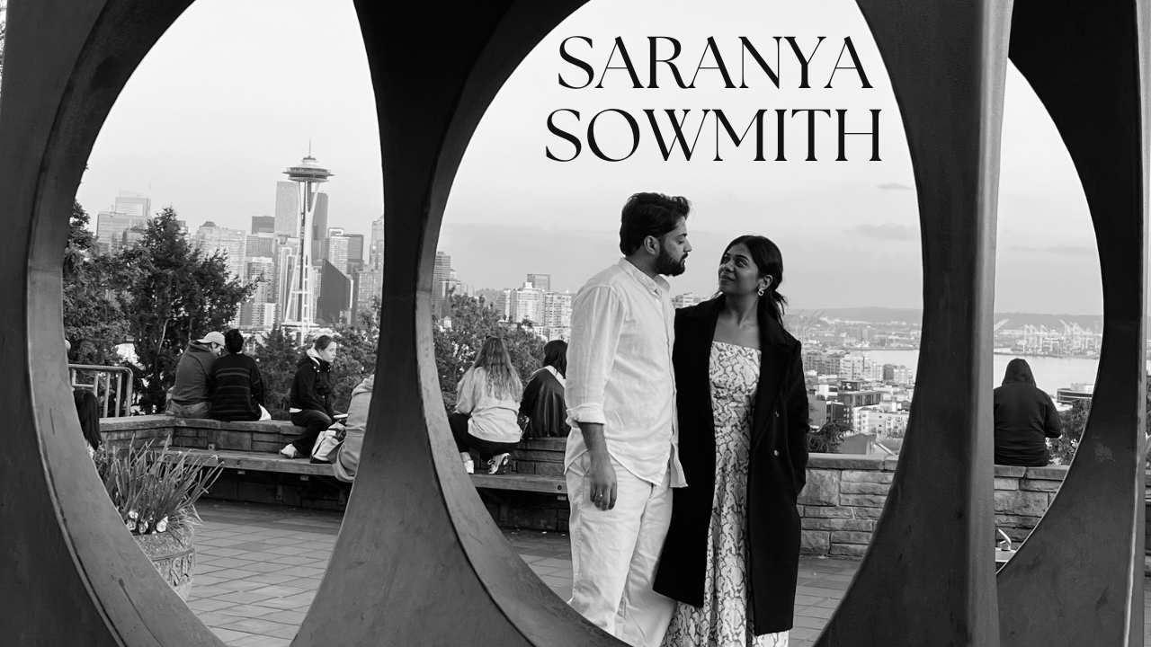 Announcement poster for a wedding streaming event featuring SARANYA & SOWMITH, scheduled on 10th May 2026, at 6:30 PM on YouTube WEDDINGSCAPES, with the YouTube logo and red 'LIVE STREAMING' badge at the top left corner.