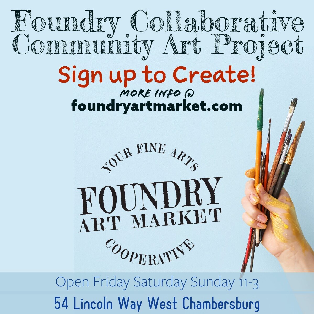 The Foundry&rsquo;s annual Collaborative Community Art project: each artist creates one square out of 36, to help create the total image. Sign up to join by visiting www.foundryartmarket.com !  You will be given an image to duplicate, following shape