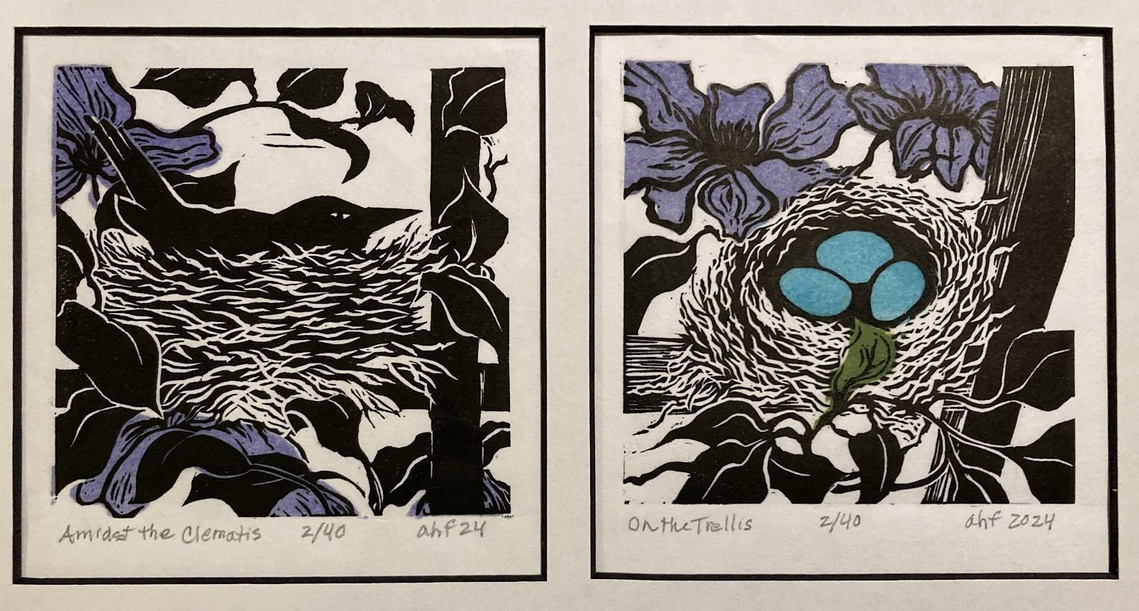 Anne Finucane - Spring Duet - linocut - $145